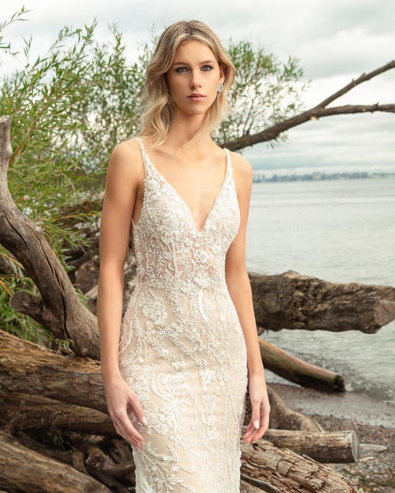La24129 vintage beaded wedding dress with v neck and sheath silhouette3